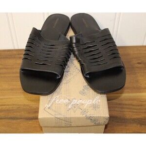 Free People Slice of Sun Sandal Black Slide with‎ Slits Minimalist Boho Size 9